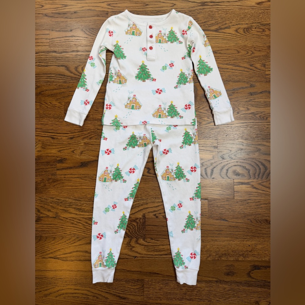 Little English Kids White Printed Gingerbread Jammies Christmas Pima Cotton 4-5